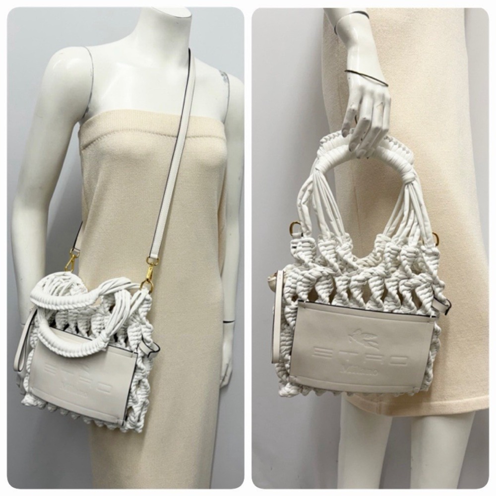Etro Leather Woven Purse Shoulder Bag White $882 Very ARTSY